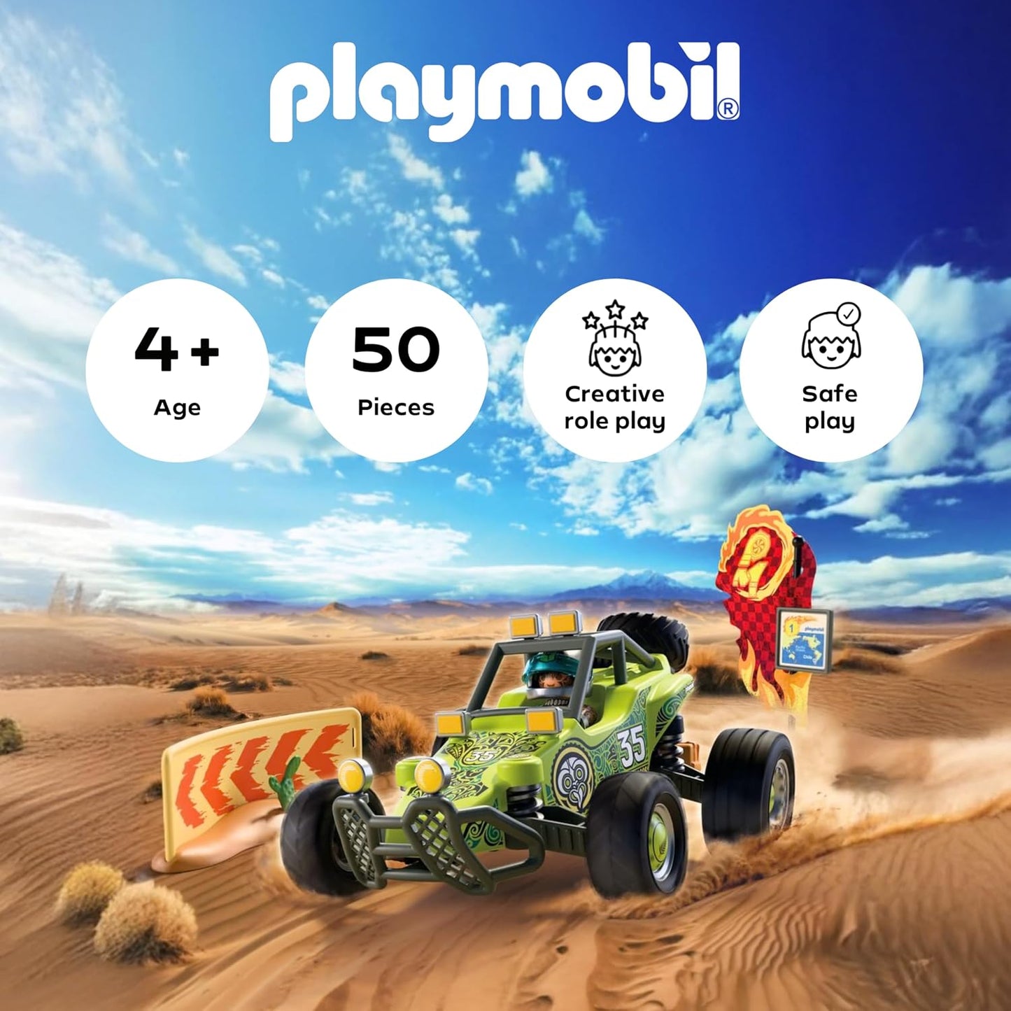 Playmobil | Carros | Buggy Off-road | Buggy do deserto com suspensão e estepe | carrinho de brinquedo para crianças a partir de 4 anos | 72063
