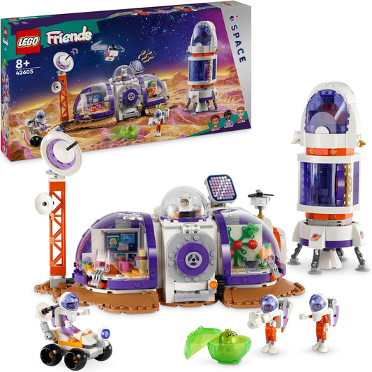 LEGO Base espacial e foguete Friends Mars, conjunto de veículo com rover e brinquedo de nave espacial para meninas e meninos de 8 anos ou mais, inclui 4 personagens de miniboneca, ideia de presente para crianças que amam brinquedos científicos 42605
