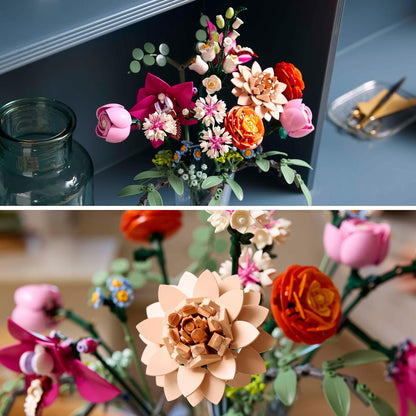 LEGO Botanicals Pretty Pink Flower Bouquet Set for Adults - Floral Home Decor Building Kit with Artificial Roses, Daisies, Cornflowers & Elderflowers - Gift