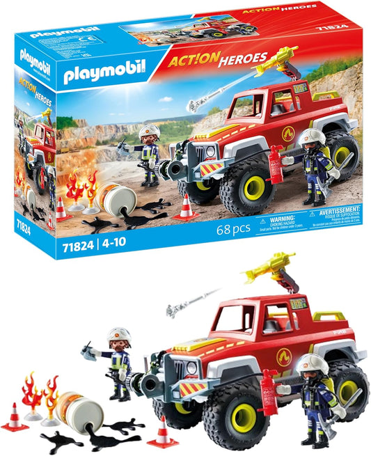 Playmobil | Heróis de Ação | Caminhão de Bombeiros | Carro de Bombeiros | Carro de Brinquedo | Brinquedos para Crianças a partir de 4 anos | 71824