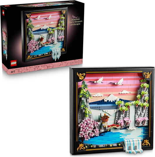 LEGO Art Paisagem de Cerejeiras Japonesas em Flor - Kit de Modelo em Miniatura DIY para Adultos - Arte de Parede 3D em Moldura Caixa com Monte Fuji, Sakura e Cachoeira Texturizada - Ideia de Presente - 31218