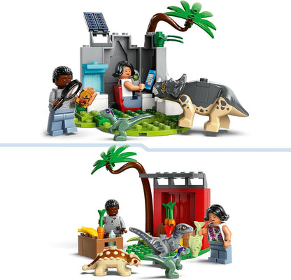 LEGO Jurassic World Baby Dinosaur Rescue Center Toy para crianças, Mini Triceratops, Ankylosaurus e Velociraptor Dino Figure Toys, presentes para meninos e meninas de 4 anos ou mais 76963