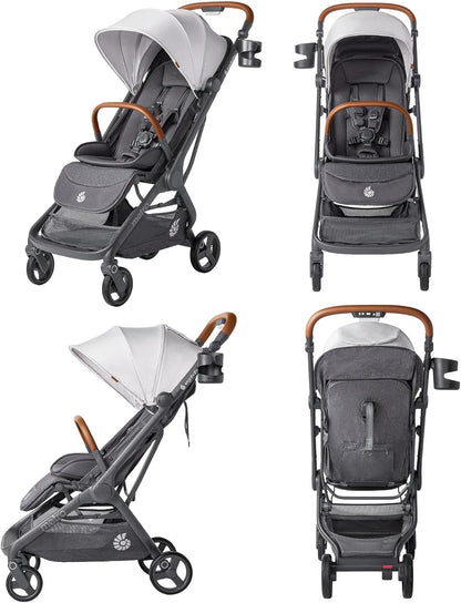 Ergobaby Carrinho de Bebê Metro 3 Deluxe com Função de Reclinação, Ideal para Bebês de 0 a 4 Anos (do Nascimento até 22kg), Dobrável com uma Só Mão e Compatível com Bebê Conforto, Cinza Pérola