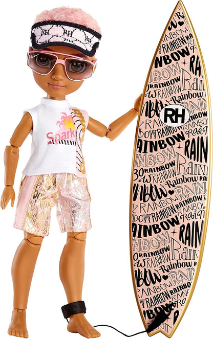 Rainbow High Pacific Coast - FINN ROSADO - Boneco Fashion Masculino com Roupa, Prancha de Surf e Suporte de Exibição - Inclui Acessórios de Piscina, Bolsa Transversal e Mais - Presente e Item de Colecionador para Crianças a partir de 6 Anos 581888