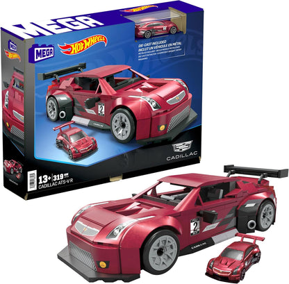 MEGA Brinquedo de Montar Hot Wheels – Carro Colecionável Cadillac ATS-V R com 319 Peças e Modelo Die-Cast, Conjunto de Montar e Exibir para Colecionadores, Vermelho, HRY18