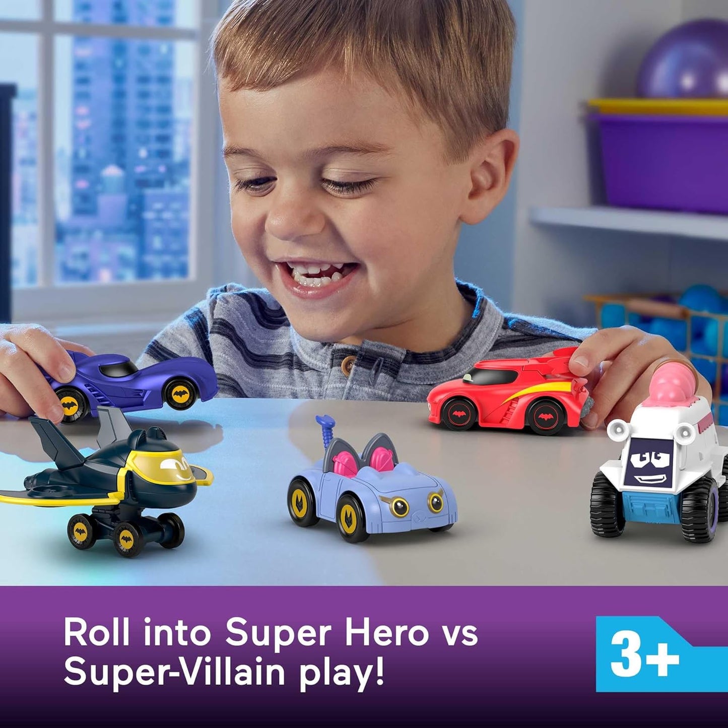 Conjunto de 5 carrinhos de brinquedo Fisher-Price DC Batwheels em escala 1:55: Bam, Batmóvel, Redbird, Kitty, Snowy e Batwing. Veículos de metal fundido Batcast. Para crianças a partir de 3 anos. HML20