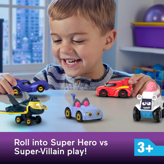Fisher-Price DC Batwheels em escala 1:55: Bam Conjunto de 5 carrinhos de brinquedo , Batmóvel, Redbird, Kitty, Snowy e Batwing. Veículos de metal fundido Batcast. Para crianças a partir de 3 anos. HML20