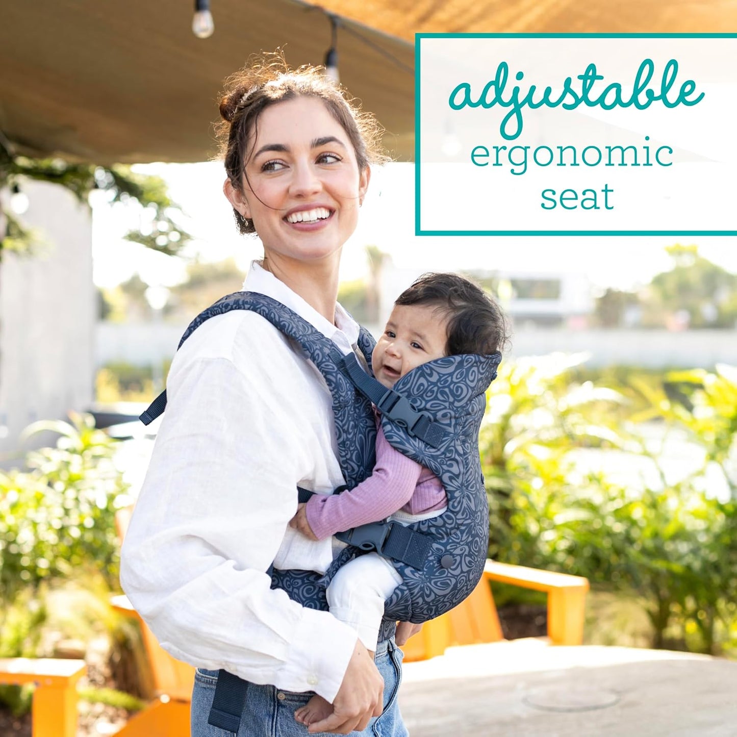 Infantino Canguru Flip Advanced 4 em 1 - Ergonômico, Conversível, Pode Ser Usado Virado para Dentro ou para Fora, na Frente ou nas Costas, para Bebês de 0 a 14,5 kg (Recém-nascidos a Crianças de 3,6 a 14,5 kg), Floral Azul Marinho