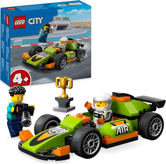 LEGO  Brinquedo de carro de corrida City Green para meninos e meninas de 4 anos ou mais, kit de construção de veículos de corrida de estilo clássico, com minifiguras de fotógrafo e motorista, presentes para crianças em idade pré-escolar 60399