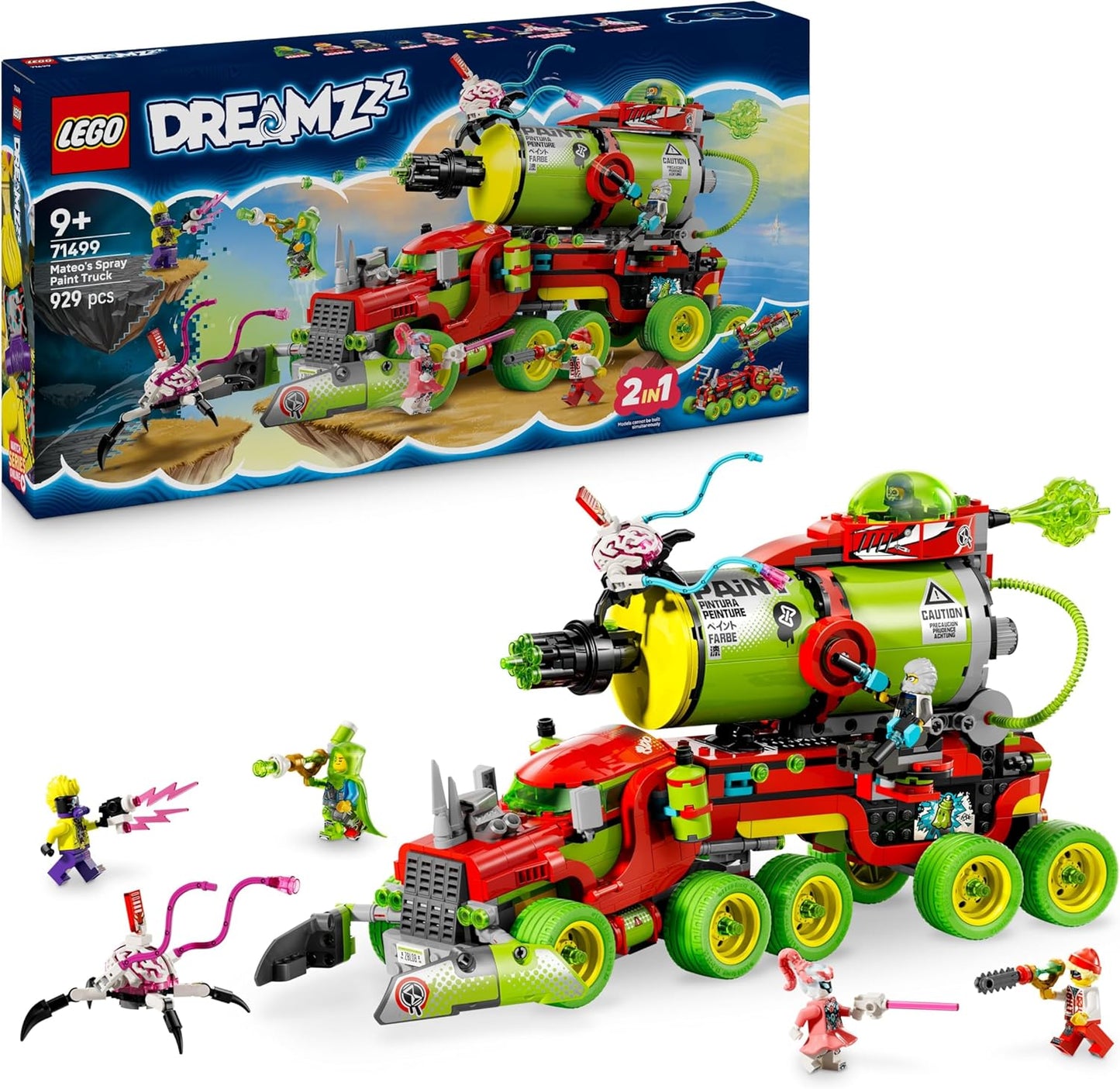 LEGO DREAMZzz 2 em 1, Caminhão de Tinta Spray do Mateo com 2 Modos de Construção, Boosters Modulares e 5 Minifiguras, incluindo Cooper e Sr. Oz - Presente Criativo de Aniversário para Meninos e Meninas a partir de 9 Anos - 71499