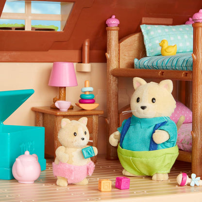 Li'l Woodzeez - Familia de gatos Whiskerelli - Juego de juguetes de 5 piezas con figuras de animales en miniatura y libro de cuentos - Juguetes y accesorios de animales para niños a partir de 3 años