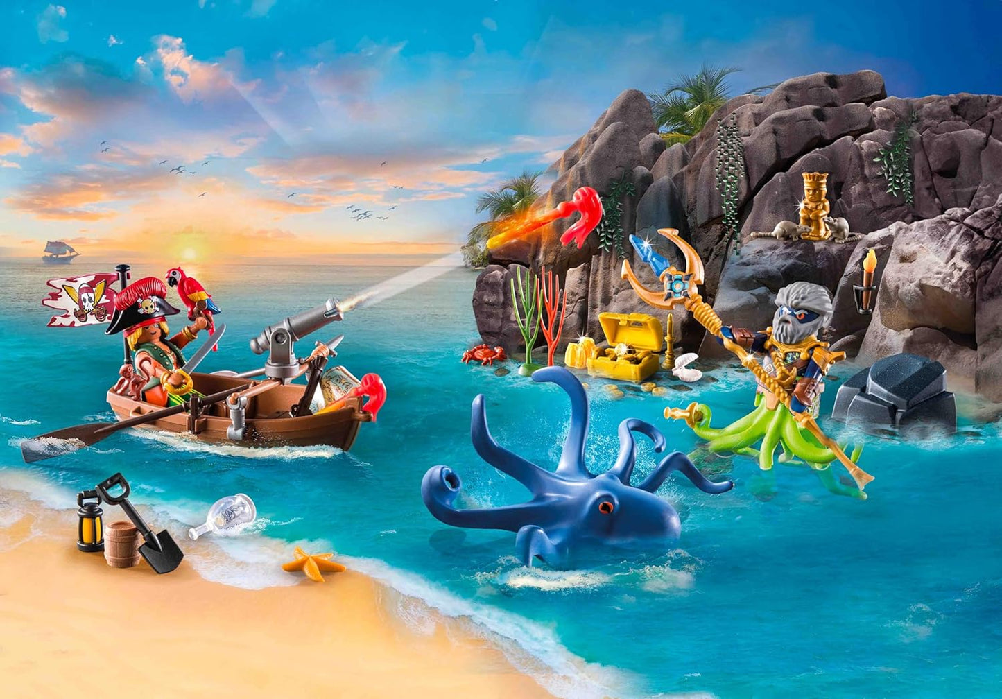 Playmobil 71636 Calendário do Advento: Piratas, Contagem regressiva para o Natal, inclui 24 portas para abrir todos os dias de dezembro, brinquedo de Natal para crianças a partir de 4 anos