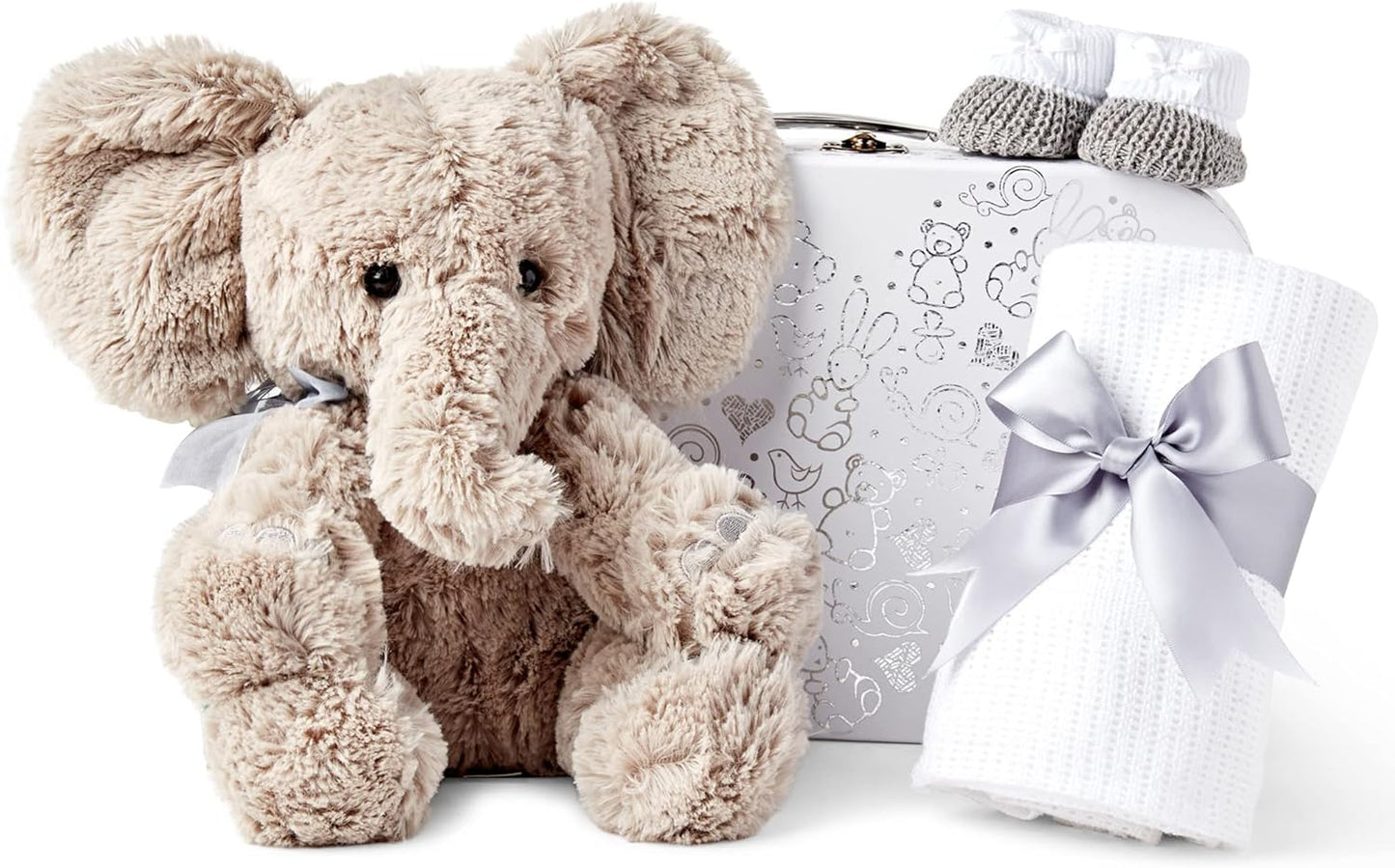 Presentes personalizados para bebês - Cesta para recém-nascidos em caixa de lembranças branca, inclui edredom de zebra para bebês, caixa de bebê, conjunto de presentes para recém-nascidos - 3 itens essenciais para bebês