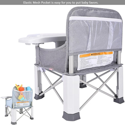 Bebamour Cadeira alta portátil dobrável para bebês , ideal para uso externo, com bandeja removível e bolsa de armazenamento. Cor: cinza.