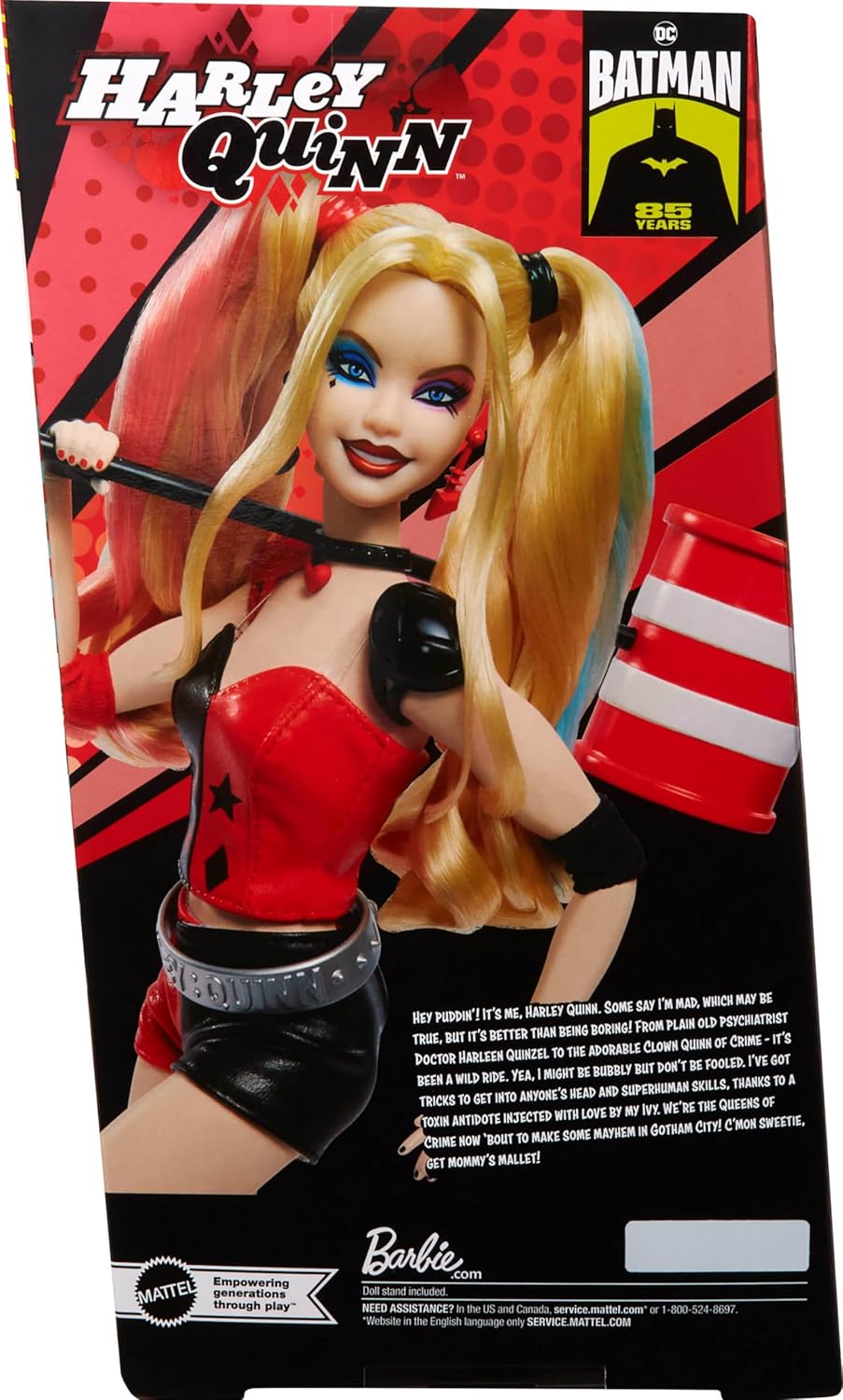 Barbie Boneca Signature Harley Quinn de colecionador com corpo articulado, traje icônico e acessório de martelo, item colecionável do 85º aniversário do Batman da DC, HRM84