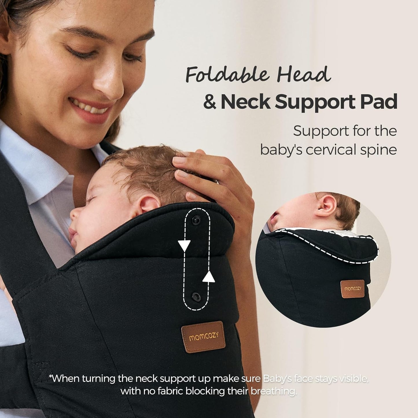 Momcozy Newborn Carrier WeeSnug - Leve e confortável para 3,2-11,3 kg, suporte ergonômico cruzado para as costas, fácil de colocar, carregador de bebê com viva-voz e suporte lombar, preto