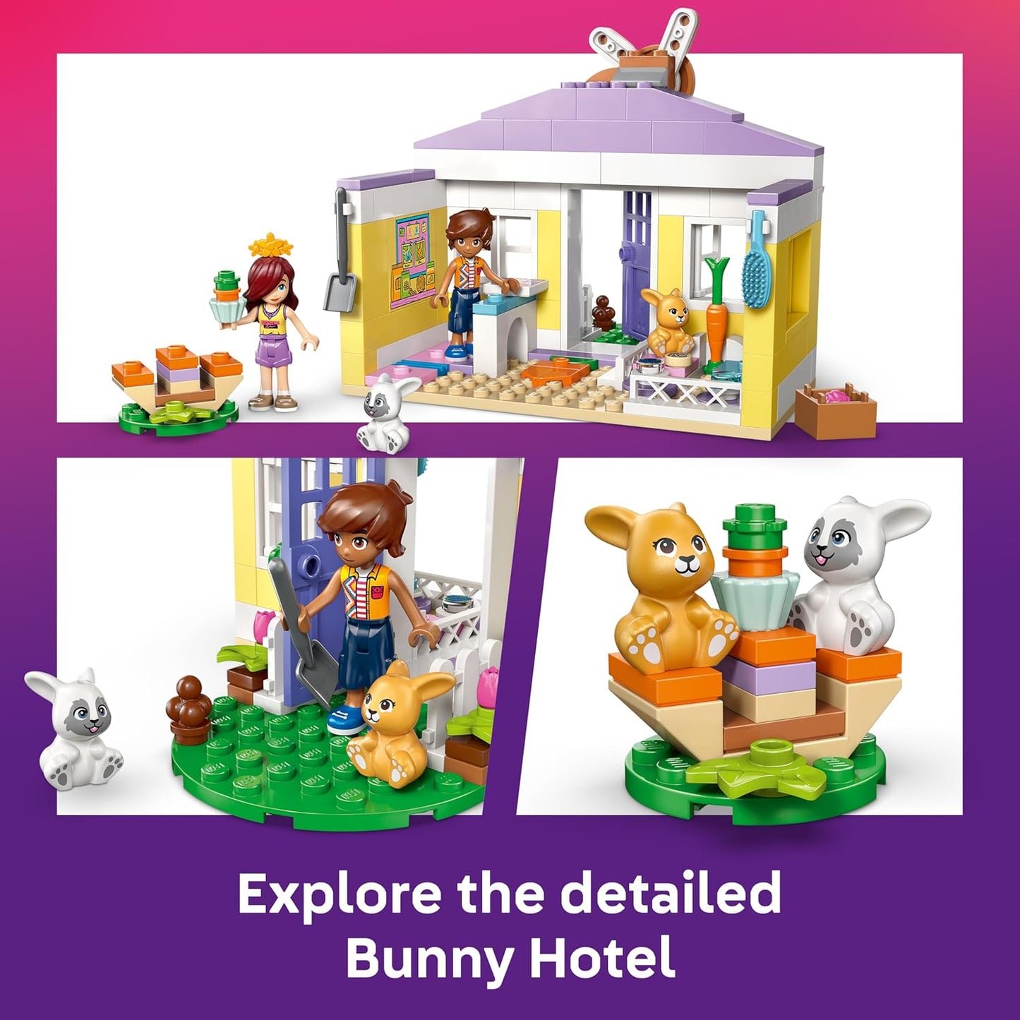 LEGO Friends Hotel dos Coelhos de Heartlake City - Casa de Brinquedo com 2 Mini Bonecas, 2 Figuras de Animais e Acessórios para Cuidar de Animais de Estimação - Ideia de Presente de Aniversário para Meninas a partir de 5 Anos - 42679