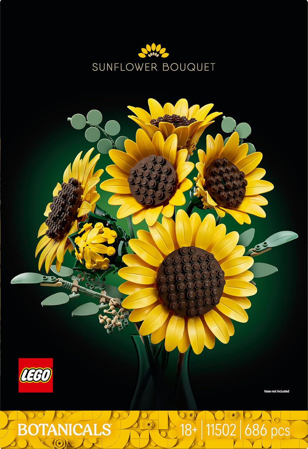 LEGO Buquê de Girassóis Botanicals - Conjunto de Flores Artificiais para Adultos - Girassóis e Galhos de Eucalipto Artificiais para Decoração de Sala de Estar ou Quarto - Ideia de Presente DIY para Mulheres - 11502