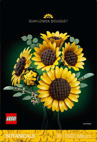 LEGO Buquê de Girassóis Botanicals - Conjunto de Flores Artificiais para Adultos - Girassóis e Galhos de Eucalipto Artificiais para Decoração de Sala de Estar ou Quarto - Ideia de Presente DIY para Mulheres - 11502