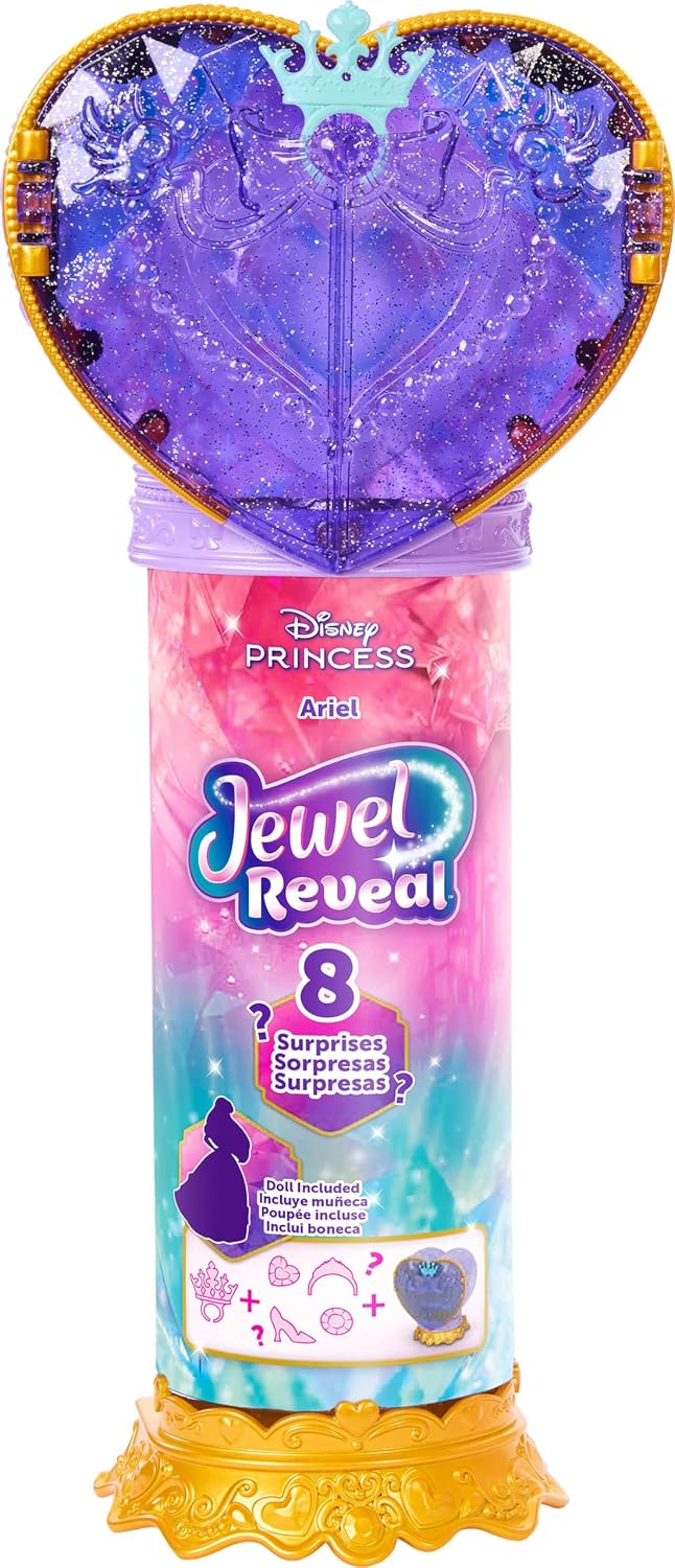 Mattel Boneca Disney Princess Ariel Surprise Fashion e Acessórios | 8 Surpresas, incluindo caixa com joia em formato de coração, anel para a criança e 9 peças para brincar; inspirada no filme A Pequena Sereia, JHL49