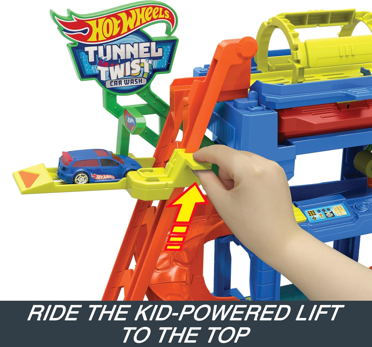 Hot Wheels Let's Race Netflix - Conjunto de pista de carro de brinquedo urbano, lavagem de carro Tunnel Twist com 1 veículo Color Shifters em escala 1:64, HTN80