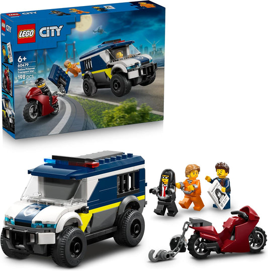 LEGO City Caminhão de Transporte de Prisioneiros da Polícia - Kit de Montagem com Moto, 3 Minifiguras e Porta de Cela Removível - Ideia de Presente de Aniversário para Meninos a partir de 6 Anos - 60479