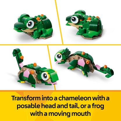 LEGO Creator Tartaruga 3 em 1 com Flor de Lírio-d'água - Figura de Animal que se Transforma em Camaleão ou Sapo - Ideia de Decoração de Mesa DIY - Presente de Aniversário para Meninas e Meninos a partir de 7 Anos - 31377