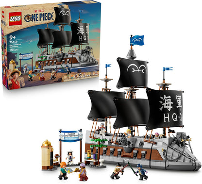 LEGO ONE PIECE Navio de Guerra da Marinha do Garp – Kit de Modelo de Barco com 8 Minifiguras (incluindo Zoro, Usopp e Nami) – Decoração para Quarto Infantil – Presente para Meninos, Meninas e Fãs a partir de 9 Anos – 75646