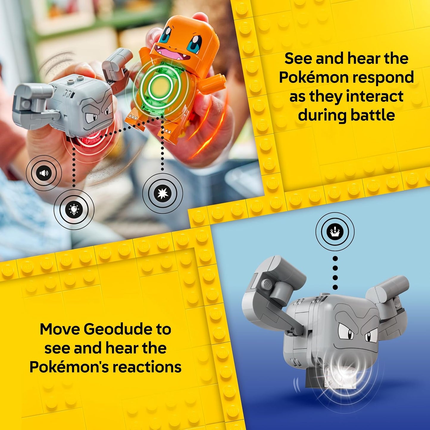 LEGO Pokémon SMART Play: Confronto na Caverna de Charmander e Geodude – Conjunto de Brinquedo Interativo Compatível, Inclui 2 Etiquetas SMART e 2 Pokémon – Ideia de Presente para Meninos e Meninas a partir de 6 Anos – 72157