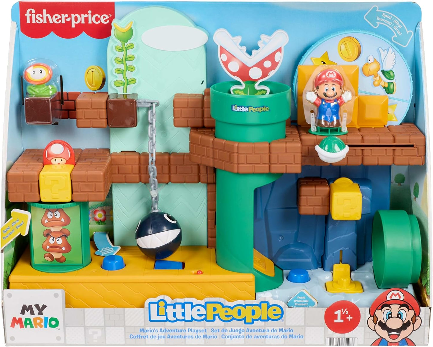 Fisher-Price Brinquedo Little People My Mario Adventure Playset com sons musicais e figuras para crianças em idade pré-escolar (18+ meses), JHG61