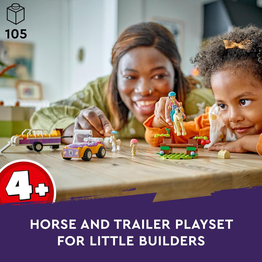 LEGO Conjunto de trailer de cavalos e pôneis Friends, brinquedos de construção de animais para meninas, meninos e crianças de mais de 4 anos, com carro, figuras de personagens Liann e Zoya e 2 cavalos, ideia de presente para brincadeira de simulação 42634