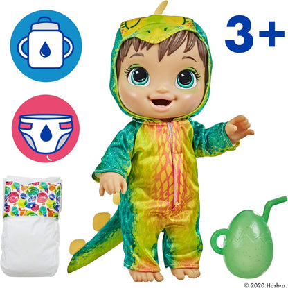 Boneca Baby Alive Dino Cuties, estegossauro, acessórios para bonecas, bebidas, molhos, brinquedo de dinossauro estegossauro para crianças de 3 anos ou mais, cabelo castanho