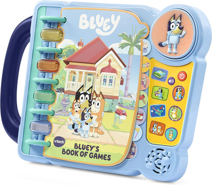 VTech Livro de jogos do Bluey, livro oficial do Bluey, livro infantil interativo, brinquedo de atividade educacional com 4 modos de aprendizagem, presente para crianças de 3, 4, 5, 6 anos, versão em inglês