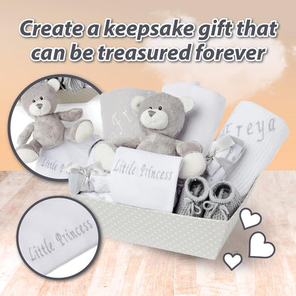 Presentes personalizados para bebês - Presentes para meninas recém-nascidas, Itens essenciais para bebês recém-nascidos, Cesta de presentes para bebês recém-nascidos, Presente para meninas, Conjunto de presentes para meninas recém-nascidas