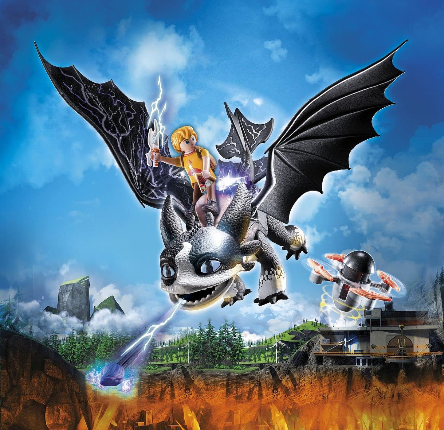 PLAYMOBIL DreamWorks Dragons 71081 Dragões: Os Nove Reinos - Trovão e Tom, Figura de Dragão com Função de Tiro e Efeitos de Luz, Brinquedo para Crianças a partir de 4 Anos