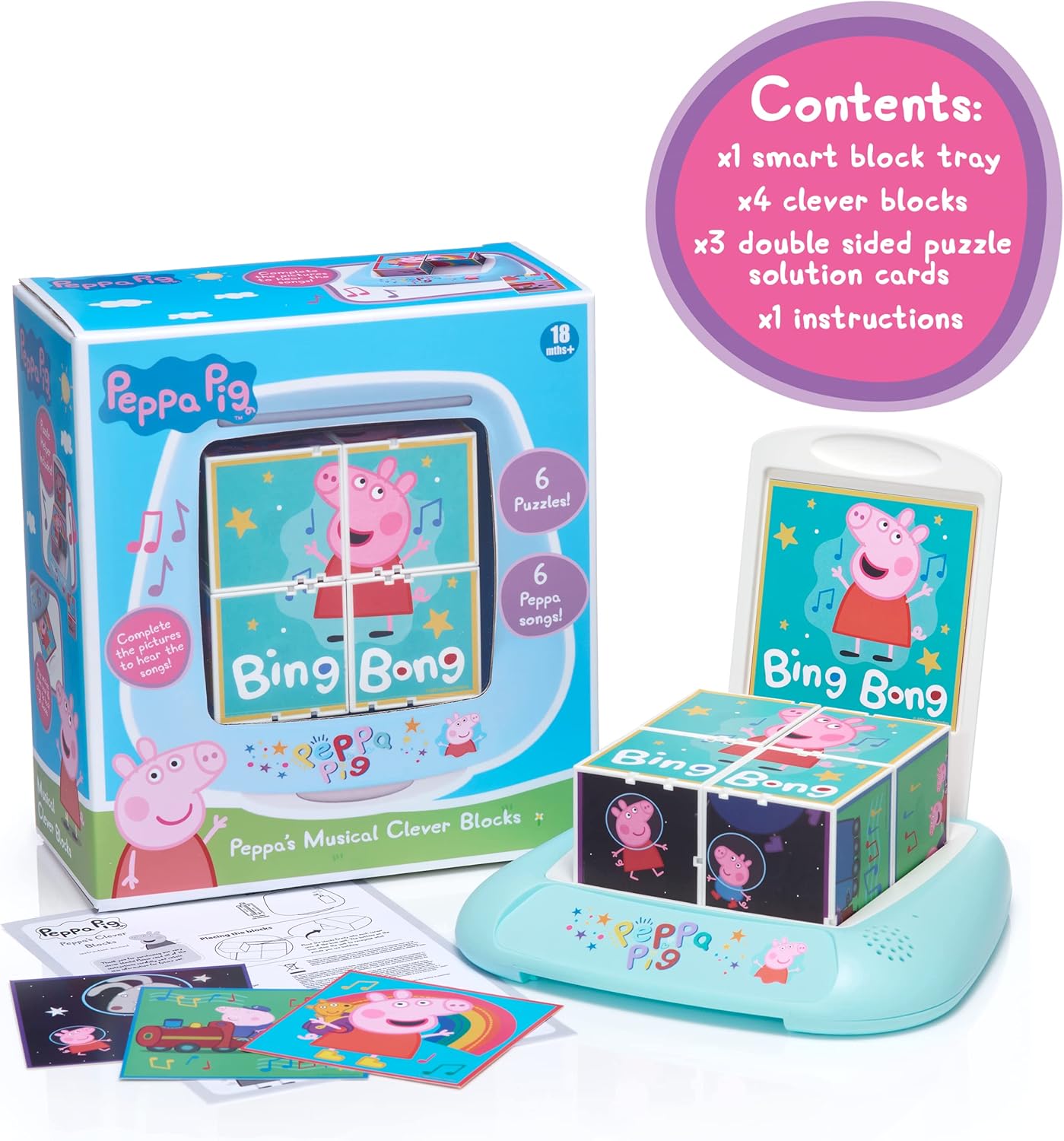 Blocos de quebra-cabeça musicais da Peppa Pig Wow! Stuff | Brinquedo educativo pré-escolar com 6 canções de ninar | Para crianças de 2, 3, 4 e 5 anos (brinquedos da Peppa Pig)