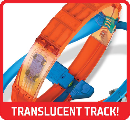 Conjunto de Pista Hot Wheels Massive Loop Mayhem com Pista Enorme de 71 cm de Altura, Lançador Loop Slam, Caixa de Bateria e 1 Carrinho Hot Wheels em Escala 1:64, Projetado para Brincar com Vários Carrinhos, Presente para Crianças a partir de 5 Anos HCB00