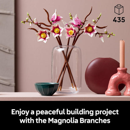 LEGO Botanicals Galhos de Magnólia - Conjunto de Flores Artificiais para Adultos - 5 Magnólias Artificiais para Decoração de Sala de Estar ou Quarto - Ideia de Presente DIY para Mulheres - 11510