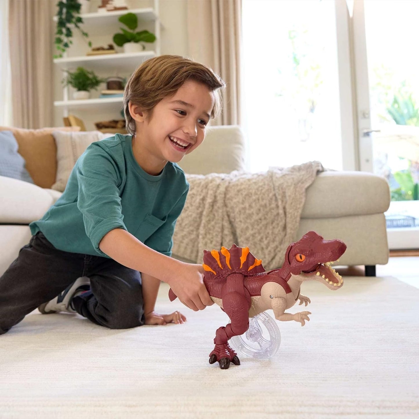 Brinquedo de dinossauro Fisher-Price Imaginext Jurassic World Rebirth, figura de Spinosaurus correndo com movimento de investida e mordida, 23 cm de altura, JFR24