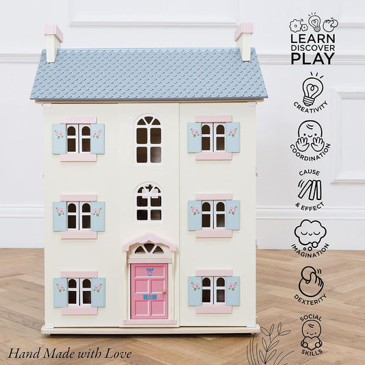 Le Toy Van - Salão da Cerejeira Grande Casa de Bonecas de Madeira | Conjunto de jogos de casa de bonecas de madeira de 4 andares - adequado para maiores de 3 anos