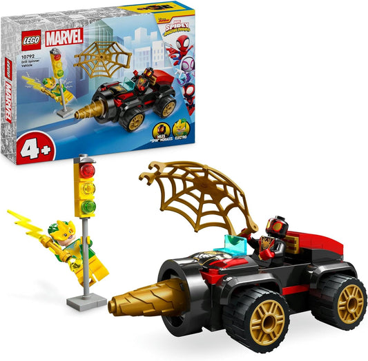 LEGO Marvel Spidey e seus incríveis amigos Drill Spinner Vehicle, brinquedo de carro do Homem-Aranha para crianças, meninos e meninas de mais de 4 anos, com 2 minifiguras, diversão de super-herói do programa de TV Disney +, ideia de presente 10792