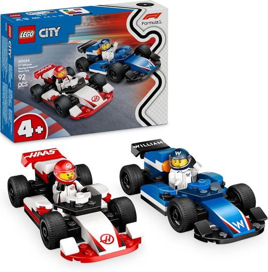 LEGO City F1 Williams Racing e Haas F1 Race Cars - Modelos de construção de Fórmula 1 de brinquedo com 2 minifiguras de motorista e luzes de partida - Pequena ideia de presente para crianças, meninos e meninas de mais de 4 anos