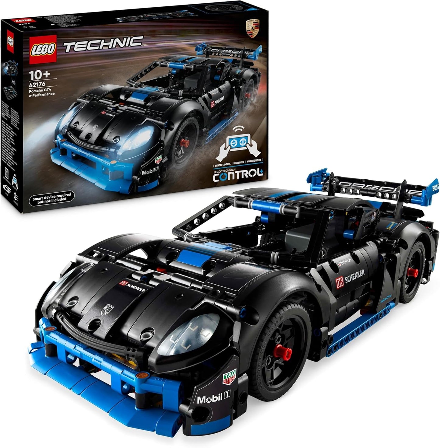 LEGO Brinquedo de carro de corrida Technic Porsche GT4 e-Performance para meninos e meninas de 10 anos ou mais, modelo de veículo com ação de controle remoto, decoração de quarto infantil,