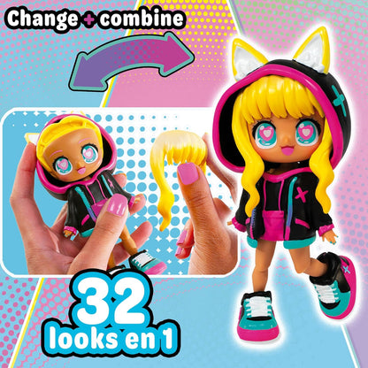 Boneca Fashion Animakii – Unicórnio e Morcego Personalizáveis – Boneca Fashion de 12,7 cm com 32 Looks em Uma – Acessórios, Roupas, Sapatos e Placas Faciais – Brinquedos da Moda para Meninas (APENAS 1 BONECA INCLUÍDA)