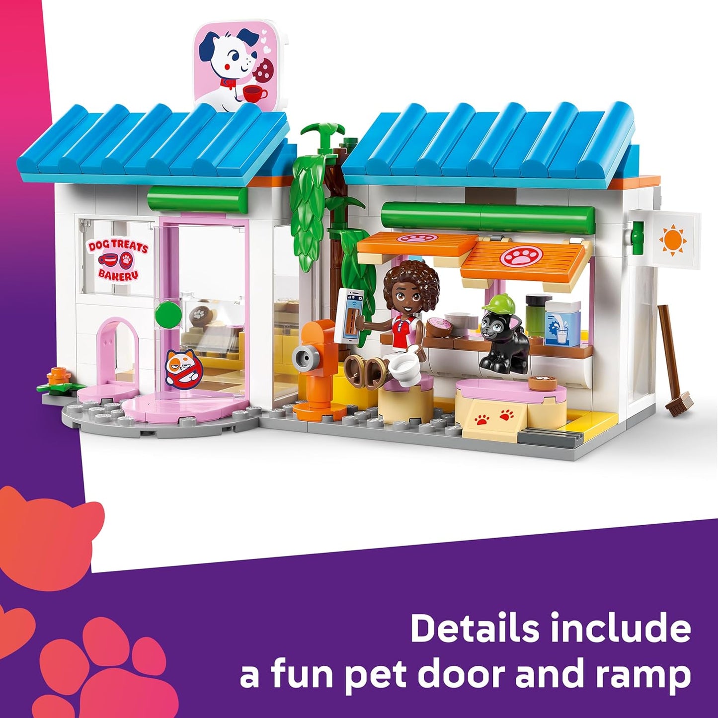 LEGO Friends Padaria de Petiscos para Cães - Loja de Brinquedos com 2 Mini Bonecas, 4 Figuras de Animais, Caixa de Transporte para Animais de Estimação e Acessórios de Comida de Brinquedo - Ideia de Presente de Aniversário para Meninas,