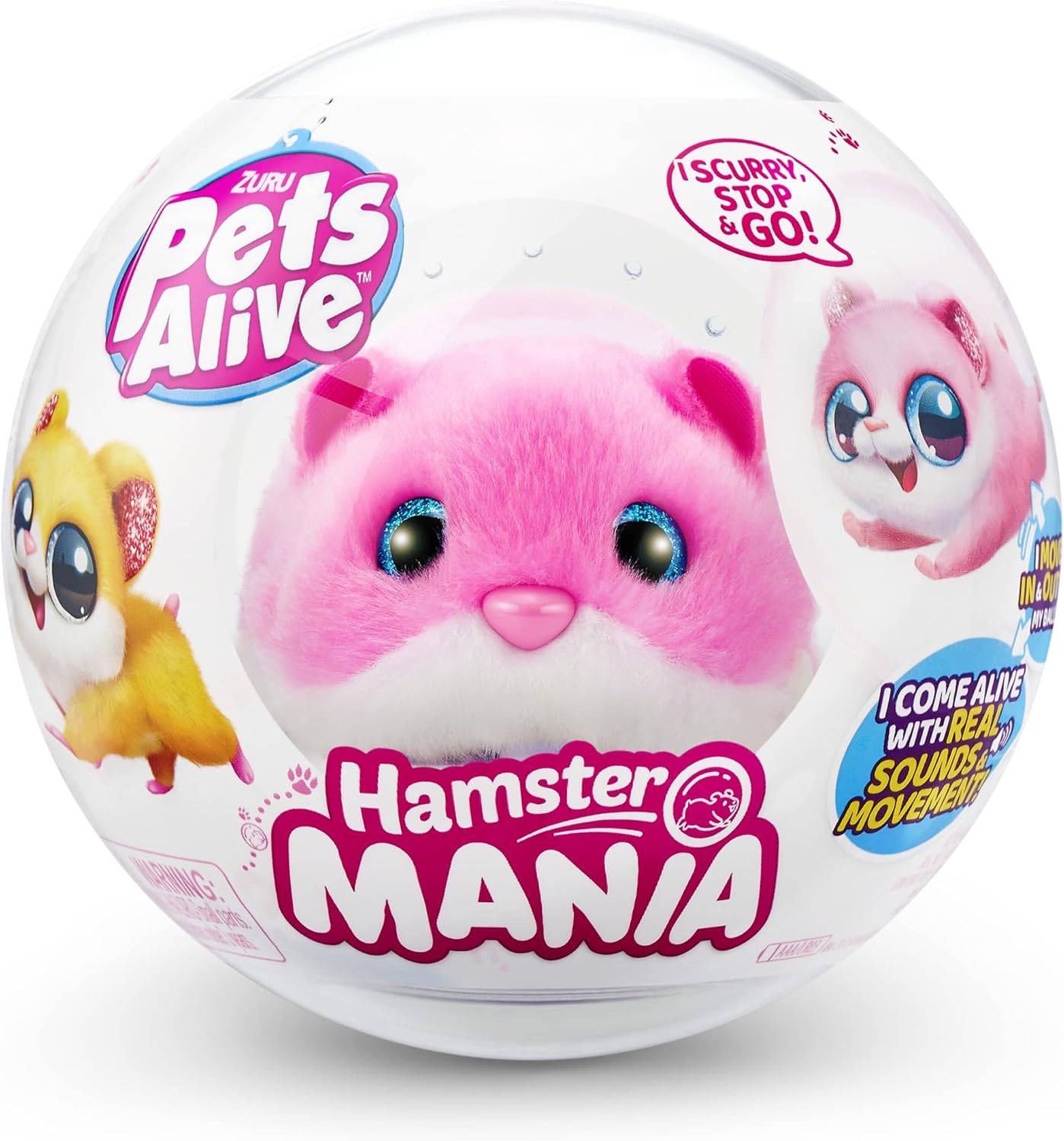 Pets Alive Hamstermania Pink da ZURU Hamster, animal de estimação eletrônico, mais de 20 sons interativos, brinquedo de bola de hamster para meninas e crianças (rosa)