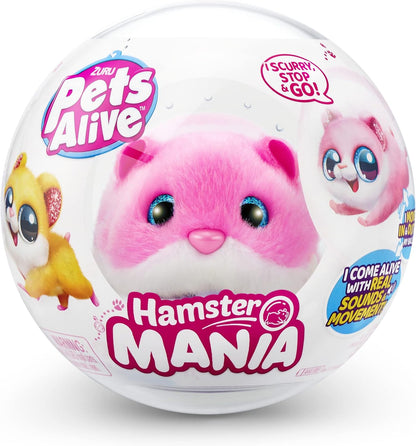 Pets Alive Hamstermania Pink da ZURU Hamster, animal de estimação eletrônico, mais de 20 sons interativos, brinquedo de bola de hamster para meninas e crianças (rosa)