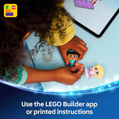 LEGO|Disney Princesas Miniatura Jasmine e Rapunzel - Brinquedo Colecionável com 2 Mini Bonecas e Acessórios, incluindo uma Lâmpada Mágica - Pequeno Presente para Meninas e Fãs a partir de 5 Anos - 43303