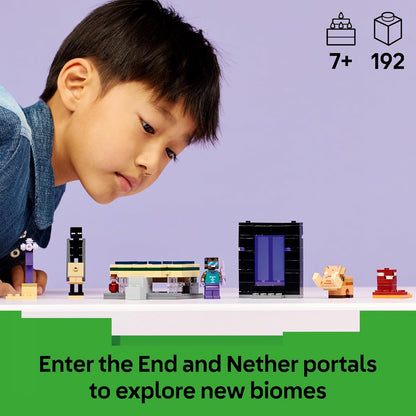 LEGO Minecraft Jornada pelos Portais do Nether e do Fim - Brinquedo de Construção com Figuras Incríveis de Herói, Enderman e Bebê Hoglin - Presente Gamer para Meninos e Meninas a partir de 7 Anos - 21584