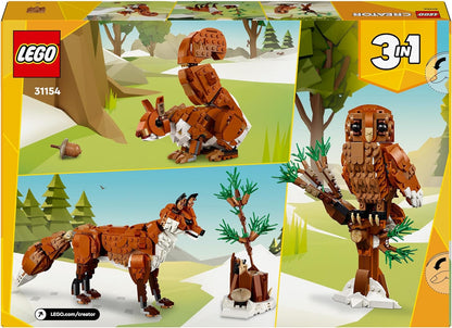 LEGO Criador de animais da floresta 3 em 1: brinquedo de raposa vermelha para figura de coruja para modelo de esquilo, brinquedos de animais da floresta para crianças, meninas e meninos de mais de 9 anos, faz uma decoração divertida de quarto,